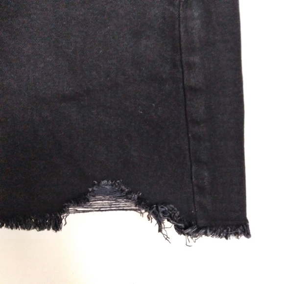 American Eagle Black Denim Distressed Button Fly Miniskirt Size 4 - Picture 4 of 9